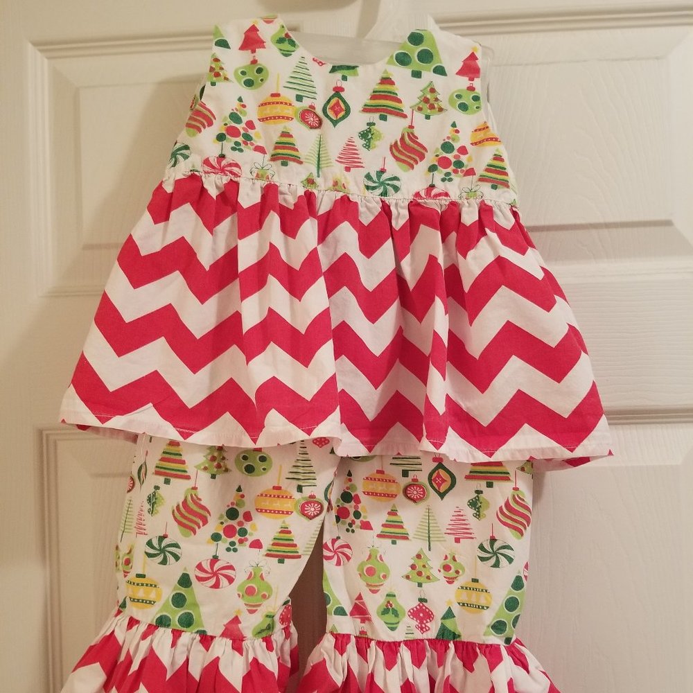 Two piece Christmas girls pants and top set.